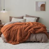 Faux Fur King Size Blanket Burnt Orange – Fuzzy, Fluffy, and Shaggy Faux Fur, Soft and Thick Sherpa, Cozy Warm Decorative Gift, King Blanket for Bed, 108x90 Inches, 640 GSM