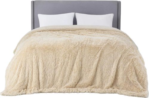 Fuzzy Faux Fur King Blanket - Soft, Fluffy, Plush Sherpa Fleece, 108x90 Inches, 640 GSM