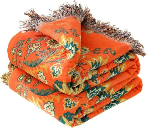 Boho Throw Blanket for Bed - 100% Cotton Ultra Soft Rustic Quilt Summer Blanket- Floral Farmhouse Decor Bed Blankets,All Season Rustic Throw for Sofa Chair 90 ×98