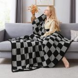 Checkered Throw Blanket, Black Grey Checkered Microfiber Soft Cozy Fluffy Warm Hand Made Weave Throw Blankets for Couch, Sofa, Chair, Bed, Picnic,Travel Lightweight Bed Blanket - 60 * 80