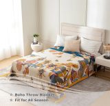 Boho Throw Blanket for Bed - 100% Cotton Ultra Soft Rustic Quilt - Floral Printed Farmhouse Decor Summer Bed Blankets,98 ×98  All Season Rustic Throw for Sofa Couch Chair
