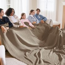 100% Cotton Large Blankets Oversized King for Bed - Waffle Weave Blankets for Spring, Lightweight and Breathable Couch Cover Blankets, Tan/Taupe, 120x94 inches