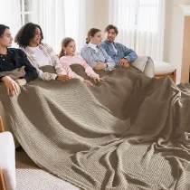 100% Cotton Large Blankets Oversized King for Bed - Waffle Weave Blankets for Spring, Lightweight and Breathable Couch Cover Blankets, Tan/Taupe, 120x94 inches