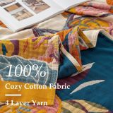 Boho Throw Blanket for Bed - 100% Cotton Ultra Soft Rustic Quilt - Floral Printed Farmhouse Decor Summer Bed Blankets,98 ×98  All Season Rustic Throw for Sofa Couch Chair