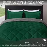 King Size Comforter Set - Dark Green and Grey King Comforter, Soft Bedding Sets for All Seasons -3 Pieces - 1 Comforter (104 x92 ) and 2 Pillow Shams(20 x36 )