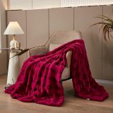 Luxury Faux Fur Rabbit Fur Throw Blanket Burgundy Red 90 x80 ,Plush Reversible Sherpa Blankets,Queen Fuzzy Elegant Thick Throws for Bed,Washable Bedding Accent Blankets for Sofa Couch Chair