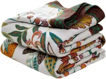 Boho Throw Blanket for Bed - 100% Cotton Ultra Soft Rustic Quilt Summer Blanket - Floral Printed Farmhouse Decor Bed Blankets,90 ×98  All Season Rustic Throw for Sofa Couch Chair