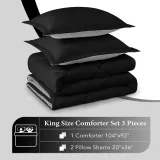 King Size Comforter Set - Black and Grey King Comforter, Soft Bedding Sets for All Seasons -3 Pieces - 1 Comforter (104 x92 ) and 2 Pillow Shams(20 x36 )