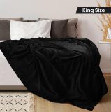 Bedding Fleece Blanket King Size Black 300GSM Luxury Bed Blanket Anti-Static Fuzzy Soft Blanket Microfiber (90x102 Inches)