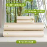 Sheets Set，Rayon Derived from 100% Bamboo_，Cooling & Soft Bed Sheets, Luxury Bedding Sheets & Pillowcases, 16 Inch Deep Pockets (Cal King,Beige)