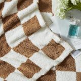 Checkered Throw Blanket, Burnt Orange Microfiber Soft Cozy Fluffy Warm Hand Made Throw Blankets for Couch, Sofa, Chair, Bed, Camping, Picnic, Travel Lightweight Bed Blanket - 60 *80