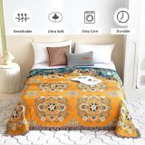 Boho Throw Blanket for Bed - 100% Cotton Ultra Soft Rustic Quilt Summer Blanket - Floral Printed Farmhouse Decor Bed Blankets,90 ×98  All Season Rustic Throw for Sofa Couch Chair