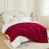 Luxury Faux Fur Rabbit Fur Throw Blanket Burgundy Red 90 x80 ,Plush Reversible Sherpa Blankets,Queen Fuzzy Elegant Thick Throws for Bed,Washable Bedding Accent Blankets for Sofa Couch Chair