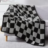 Checkered Throw Blanket, Black Grey Checkered Microfiber Soft Cozy Fluffy Warm Hand Made Weave Throw Blankets for Couch, Sofa, Chair, Bed, Picnic,Travel Lightweight Bed Blanket - 60 * 80