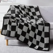 Checkered Throw Blanket, Black Grey Checkered Microfiber Soft Cozy Fluffy Warm Hand Made Weave Throw Blankets for Couch, Sofa, Chair, Bed, Picnic,Travel Lightweight Bed Blanket - 60 * 80