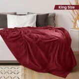 Bedding Fleece Blanket King Size Burgundy 300GSM Luxury Bed Blanket Anti-Static Fuzzy Soft Blanket Microfiber (90x102 Inches)