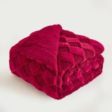 Luxury Faux Fur Rabbit Fur Throw Blanket Burgundy Red 90 x80 ,Plush Reversible Sherpa Blankets,Queen Fuzzy Elegant Thick Throws for Bed,Washable Bedding Accent Blankets for Sofa Couch Chair