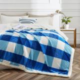 Sherpa Blanket Twin Plaid Thick Bed Blanket, 90”*80” Super Soft Flannel Fuzzy Fleece Reversible Velvet Plush Warm Blanket for Couch(Blue Check, 80 *90 )