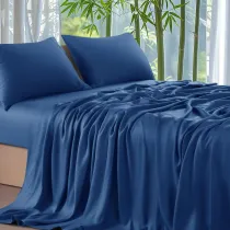 Sheets Set，Rayon Derived from 100% Bamboo_，Cooling & Soft Bed Sheets, Luxury Bedding Sheets & Pillowcases, 16 Inch Deep Pockets (King,Navy Blue)