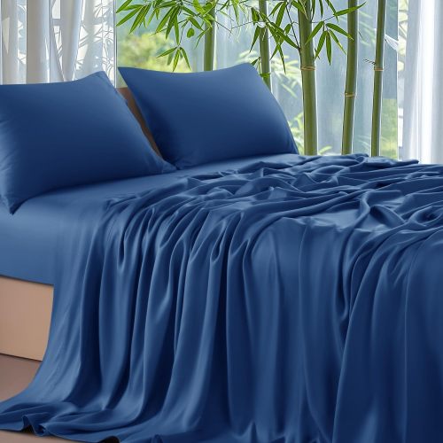 Sheets Set，Rayon Derived from 100% Bamboo_，Cooling & Soft Bed Sheets, Luxury Bedding Sheets & Pillowcases, 16 Inch Deep Pockets (King,Navy Blue)