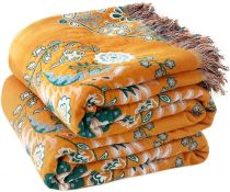 Boho Throw Blanket for Bed - 100% Cotton Ultra Soft Rustic Quilt Summer Blanket - Floral Printed Farmhouse Decor Bed Blankets,90 ×98  All Season Rustic Throw for Sofa Couch Chair