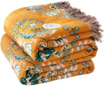 Boho Throw Blanket for Bed - 100% Cotton Ultra Soft Rustic Quilt Summer Blanket - Floral Printed Farmhouse Decor Bed Blankets,90 ×98  All Season Rustic Throw for Sofa Couch Chair