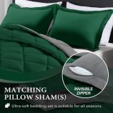 King Size Comforter Set - Dark Green and Grey King Comforter, Soft Bedding Sets for All Seasons -3 Pieces - 1 Comforter (104 x92 ) and 2 Pillow Shams(20 x36 )