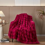 Luxury Faux Fur Rabbit Fur Throw Blanket Burgundy Red 90 x80 ,Plush Reversible Sherpa Blankets,Queen Fuzzy Elegant Thick Throws for Bed,Washable Bedding Accent Blankets for Sofa Couch Chair