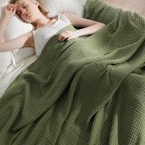 100% Cotton Large Blankets Oversized King for Bed - Waffle Weave Blankets for Spring, Lightweight and Breathable Couch Cover Blankets, Olive Green, 120x94 inches