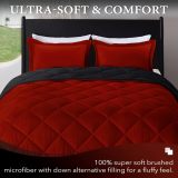 King Size Comforter Set - Red and Black King Comforter, Soft Bedding Sets for All Seasons - 3 Pieces - 1 Comforter (104 x92 ) and 2 Pillow Shams(20 x36 )