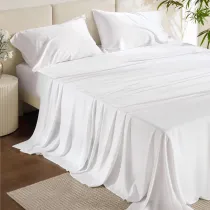 King Size Sheet Set, Cooling Sheets King, Rayon Derived from Bamboo, Deep Pocket Up to 16 , Breathable & Soft Bed Sheets, Hotel Luxury Silky Bedding Sheets & Pillowcases, White