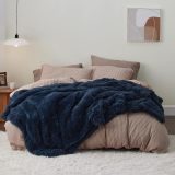 Faux Fur King Size Blanket Navy Blue – Fuzzy, Fluffy, and Shaggy Faux Fur, Soft and Thick Sherpa, Cozy Warm Decorative Gift, King Blanket for Bed, 108x90 Inches, 640 GSM