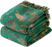 Boho Throw Blanket for Bed - 100% Cotton Ultra Soft Rustic Quilt Summer Blanket - Bird Floral Printed Farmhouse Decor Bed Blankets,90 ×98  All Season Rustic Throw for Sofa Couch Chair