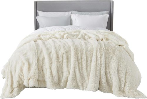 King Size Blanket Cream – Fuzzy, Fluffy, and Shaggy Faux Fur, Soft and Thick Sherpa, Tie-dye Decorative Gift for Bed, 108x90 Inches, 380 GSM