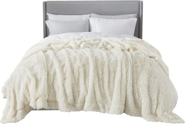 King Size Blanket Cream – Fuzzy, Fluffy, and Shaggy Faux Fur, Soft and Thick Sherpa, Tie-dye Decorative Gift for Bed, 108x90 Inches, 380 GSM