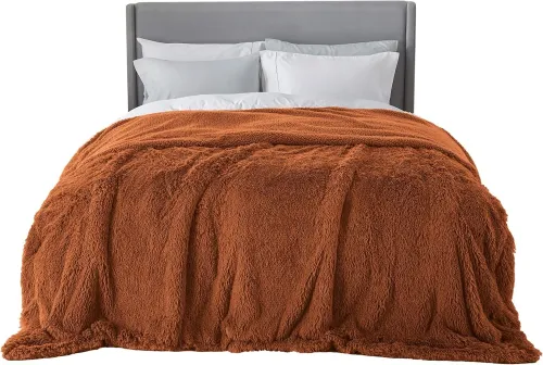 Faux Fur King Size Blanket Burnt Orange – Fuzzy, Fluffy, and Shaggy Faux Fur, Soft and Thick Sherpa, Cozy Warm Decorative Gift, King Blanket for Bed, 108x90 Inches, 640 GSM