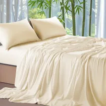 Sheets Set，Rayon Derived from 100% Bamboo_，Cooling & Soft Bed Sheets, Luxury Bedding Sheets & Pillowcases, 16 Inch Deep Pockets (Cal King,Beige)