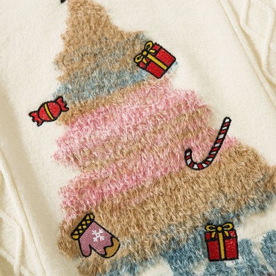 Christmas Tree Letter Print Round Collar Knit Sweater
