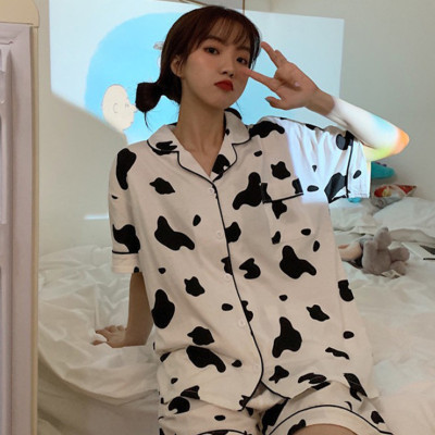 Cartoon Cow Print Pocket Casual Pajamas Set