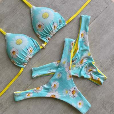 Sunflower pattern strappy two-piece bikini