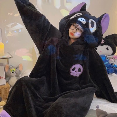 【50% OFF】Funny Cartoon Bat Plush Hooded Jumpsuit Pajamas Dress