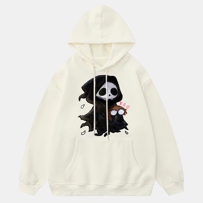 Gothic Ghost Embroidery Loose Pocketed Hoodie