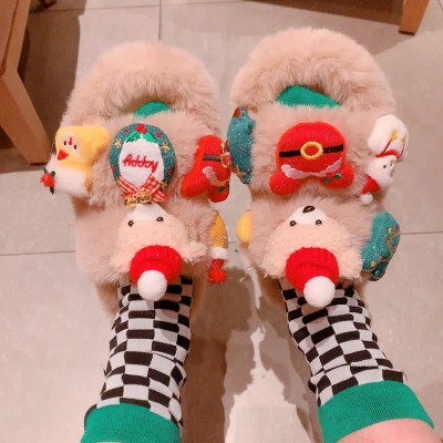 Cute Christmas Cartoon Bear Plush Slippers