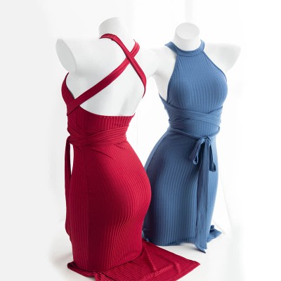 Sexy Halter Backless Lace Up Split Lingeire Dress