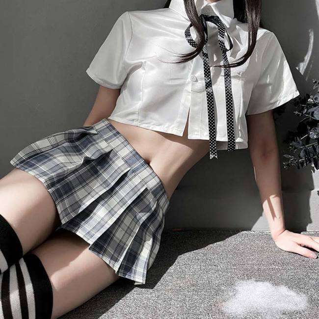 JK Uniform Nightdress Stockings Lingerie Plaid Dress
