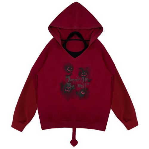 Devil Wings Letter Print Hoodie Cami Top Two Pieces Set