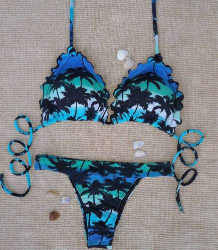 Fashionable and sexy resort style coconut suspender bikini