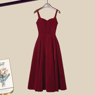 Fashion Cross Knit Sweater A-line Slip Dress