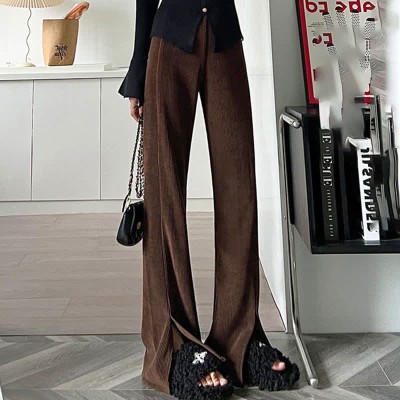 Chic Pure Color Knit Split Casual Pants