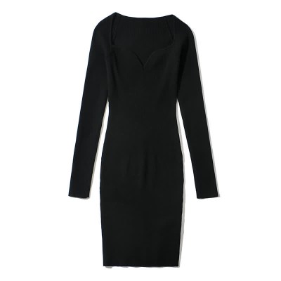 Pure Color Slim Knit Sweater Dress